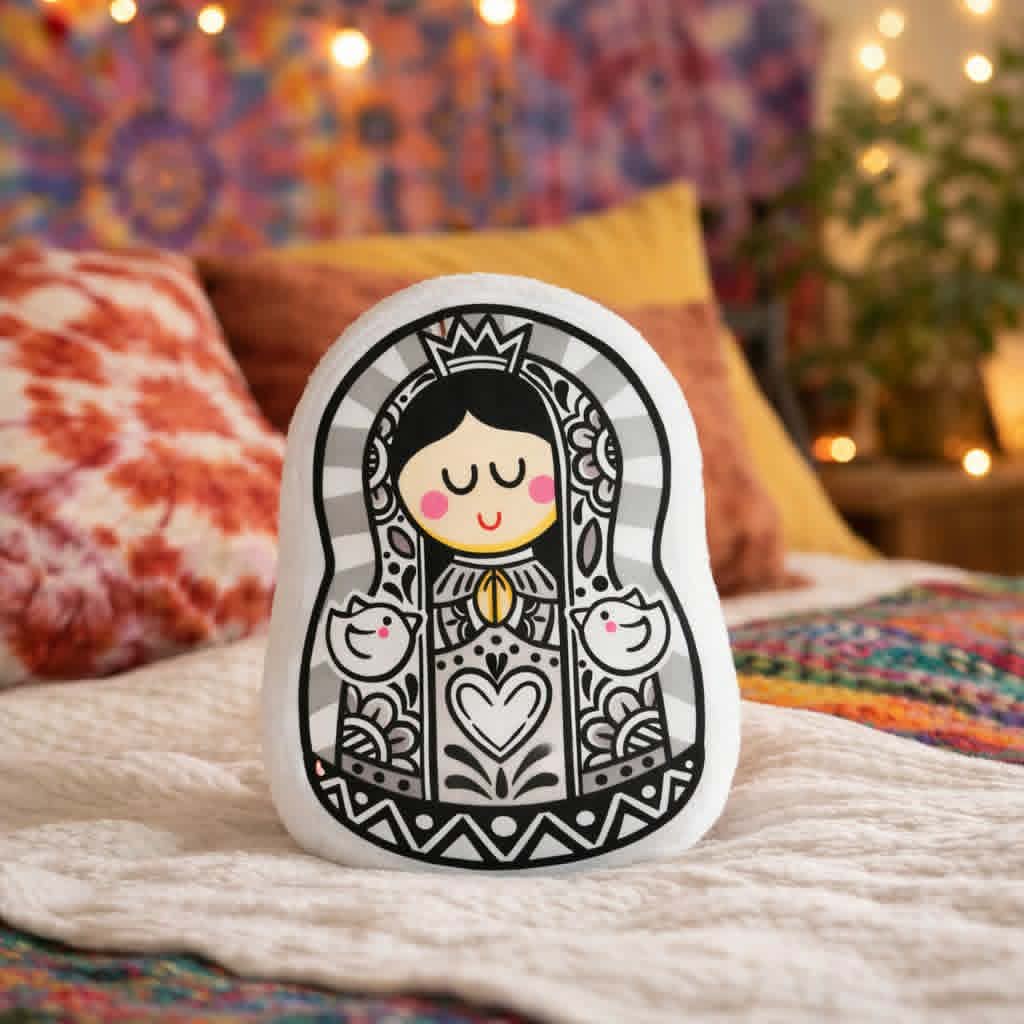 Virgencita blanco y negro Cojincito decorativo