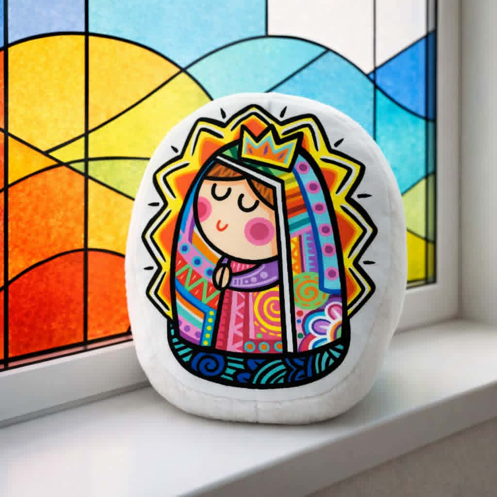 Pequeño cojin de la Viregncita estilo vitral.