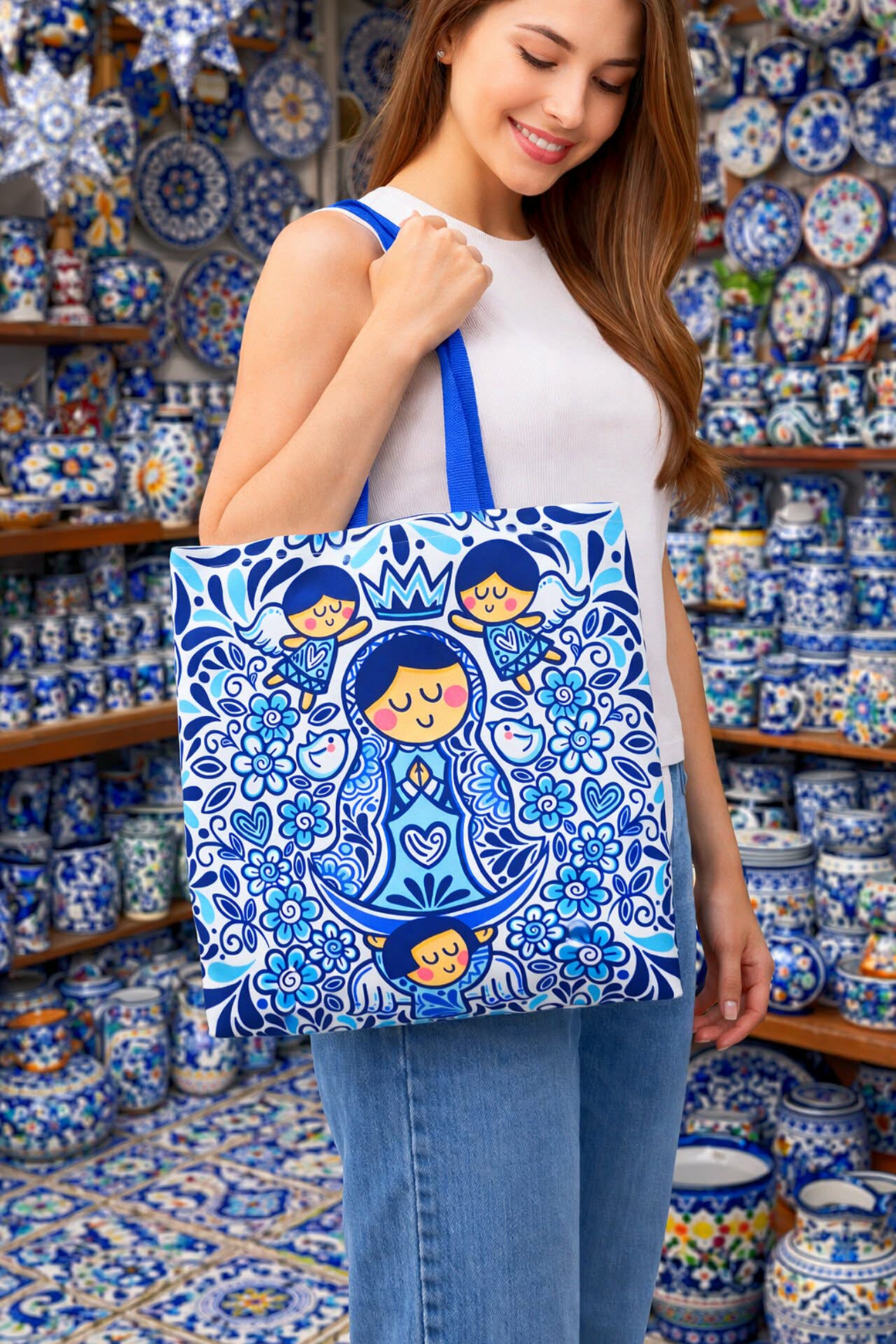 Bolsa Virgen estilo Talavera Azul